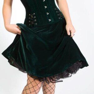 NWT M Retro rockabilly GREEN SILK VELVET Rare Skirt